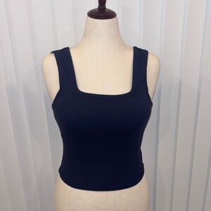 Ogl navy blue cropped square neck brami tank top open back size medium